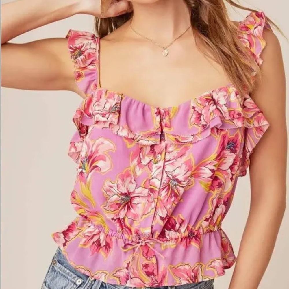 Astr Pink Ruffled Peplum Blouse